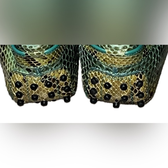 TOD’S Green/Black Python Gommino Bow Loafers, Size 37 - Picture 5 of 9